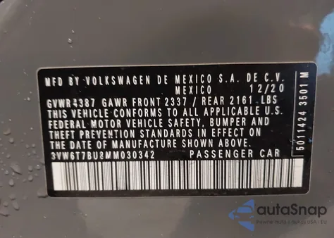 2021 Volkswagen Jetta Gli 2.0T Autobahn/2.0T S z USA, uszkodzony, nr VIN 3VW6T7BU8MM030342